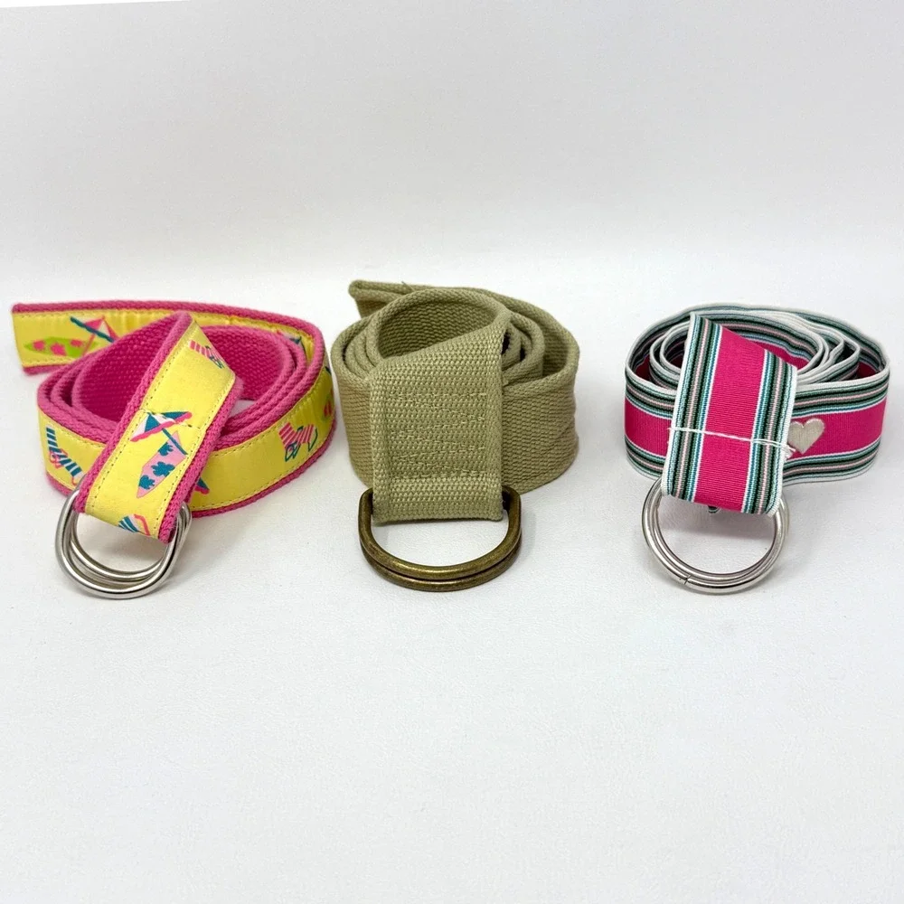 Womens‎ Canvas D-Ring Belt Set 3pc Olive Green Pink Striped Beach Heart 41-44in